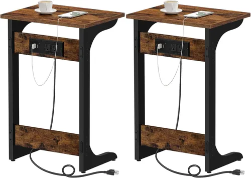 Miniatura 13 de TUTOTAK - Mesa auxiliar en forma de C con estación de carga, mesa auxiliar, mesa de sofá para espacios pequeños, bandeja de TV con 2 puertos USB