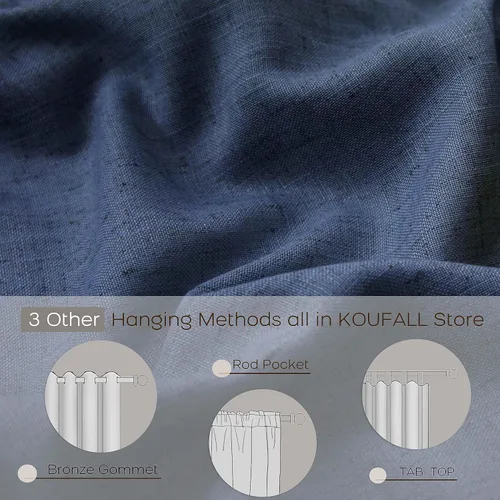 Miniatura 3 de KOUFALL Cortinas de lino azul marino de 84 pulgadas de largo, cortinas transparentes azul oscuro para sala de estar y dormitorio, medianoche