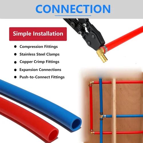 Miniatura 6 de Tubo PEX-B, 2 rollos de 1/2 pulgada, azul y rojo cada uno de 100 pies (200 pies) de longitud, tubos PEX con cortador de tubos, para aplicaciones