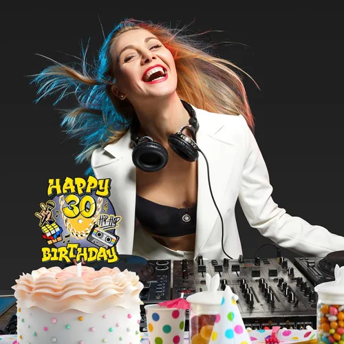 Miniatura 5 de Decoración de pastel de hip hop para hombres y mujeres, 30 cumpleaños, feliz retro, 70, 80, 90, decoración de fiesta de cumpleaños, fiesta