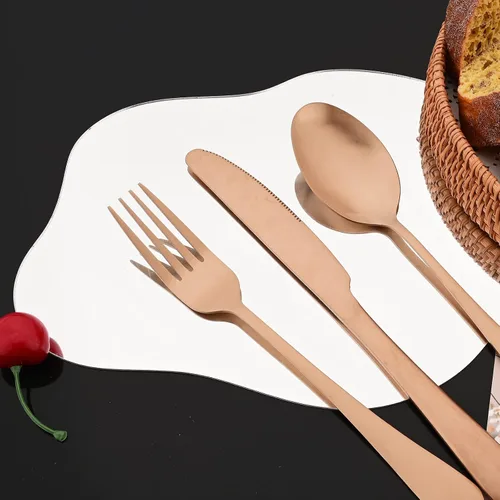 Miniatura 4 de JASHII Juego de cubiertos de acabado satinado, 20 piezas, servicio para 4, juego de cubiertos de titanio, juego de utensilios de cobre mate, incluye