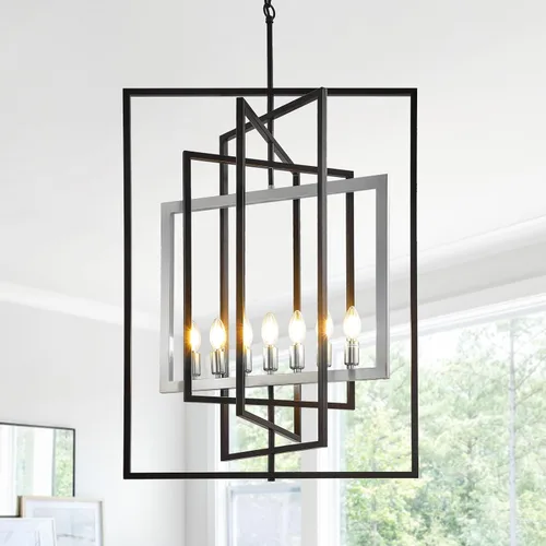 Miniatura 14 de Candelabro de granja negro, accesorios de luz colgante de farol de 7 luces, accesorios de iluminación de vestíbulo industrial rústico, candelabros