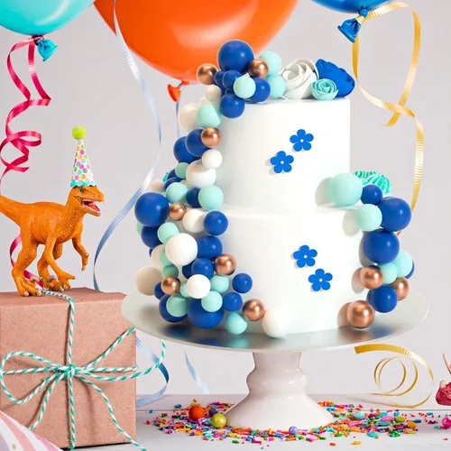Miniatura 4 de ASTARON 20 piezas de decoración de bolas para pastel, mini globos, palos de decoración de pastel de bolas, bolas azules reales, bolas de espuma
