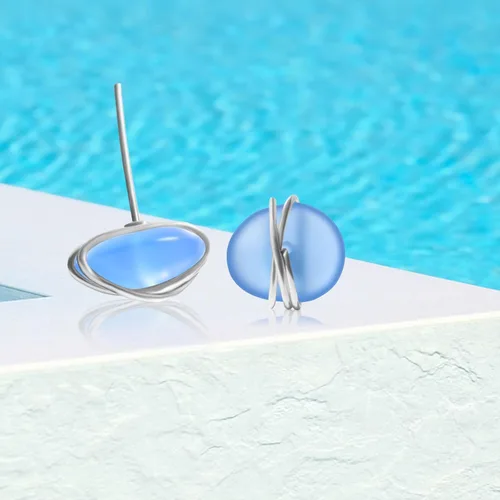 Miniatura 4 de Aretes de cristal de mar de plata de ley S925, hipoalergénicos, hechos a mano, aretes de tuerca hechos a mano de cristal de playa, joyería