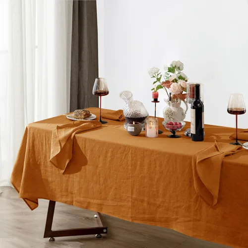 Miniatura 5 de Talasily Mantel de lino 100% lino puro, 60 x 84 pulgadas, manteles rectangulares lavables para cocina, comedor, fiestas de bufé, vacaciones, picnic