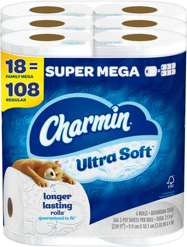 Miniatura 5 de Charmin Papel higiénico ultra suave, 24 megarrollos de papel de baño = 96 rollos regulares
