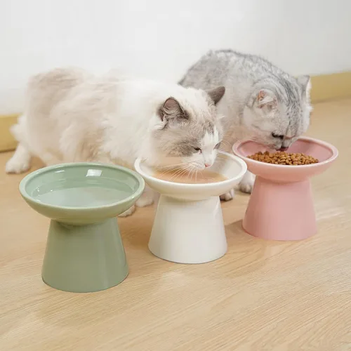 Miniatura 8 de CEEFU Cuenco elevado extra ancho de cerámica para gatos, plato poco profundo de 6.2 pulgadas para aliviar la fatiga de los bigotes, 5 pulgadas