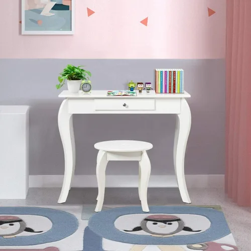 Miniatura 8 de Costzon Juego de tocador para niñas, set de tocador con espejo y taburete, cajón de almacenamiento, escritorio de maquillaje para niñas pequeñas