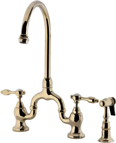 Kingston Brass KS7792TALBS Tudor Bridge - Grifo de cocina, latón pulido, 13,88 x 7,75 x 16,81