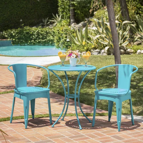 Miniatura 2 de Christopher Knight Home Lourdes Iron Bistro - Juego de 3 piezas, color verde azulado mate