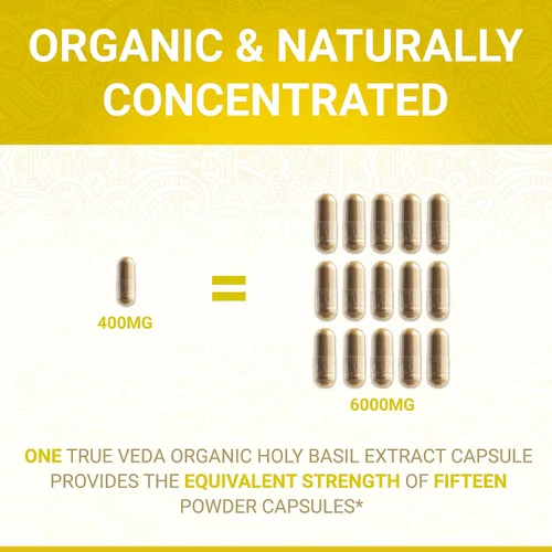 Miniatura 2 de True Veda Cápsulas de hoja de albahaca sagrada USDA Organic Suplemento de albahaca sagrada Tulsi Vitamina orgánica B6 Extracto de ácido