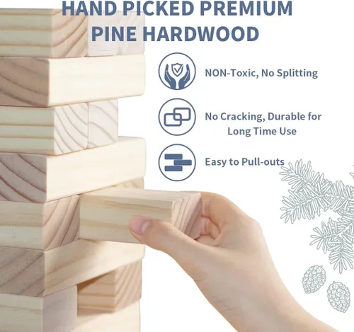 Miniatura 5 de Megwoz Juegos de torre de caída mediana para niños y adultos, 66 bloques de madera de pino de Nueva Zelanda apilados a 3.5 pies, juegos familiares
