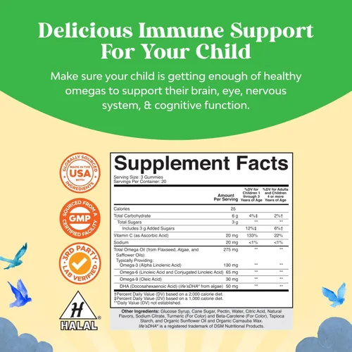 Miniatura 8 de Gomitas de DHA Omega 3 para Niños - Ácidos Grasos Omega 3 6 9 para el Cerebro, Fortaleza Inmunológica y Visión - DHA Nutricional para Niños para un