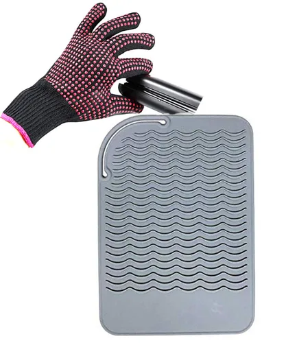 Miniatura 6 de Alfombrilla resistente al calor para rizador, planchas planas y alisadoras de cabello, herramientas de peinado de 9 x 6.5 pulgadas, silicona de Gris