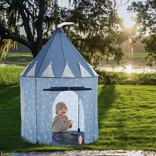 Miniatura 3 de Tienda de campaña y luces de castillo para niños, juguete de casa de juegos para niños, 41 x 53 pulgadas, azul