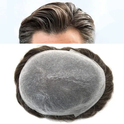 Miniatura 19 de Tupé para hombre, extensiones de cabello humano Remy para hombre, piel fina, 0.002 in, sistema de reemplazo de cabello con bucle en V para hombres