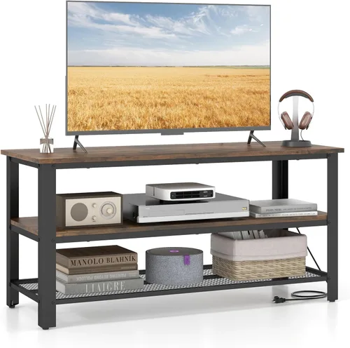 Giantex Soporte de TV para TV de hasta 50 pulgadas, gabinete de TV industrial de madera de 43.5 pulgadas con estantes de almacenamiento de 3