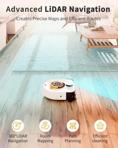 Miniatura 4 de UBPET Robot aspirador y trapeador combinado robótico para pelo de mascotas, robot aspirador cuadrado sin bolsa, navegación LiDAR, control WiFi/APP