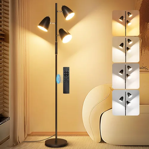 Miniatura 13 de QiMH Lámparas de pie de árbol para sala de estar, lámpara de pie moderna de 67 pulgadas con 3 bombillas LED, lámpara alta industrial de lectura
