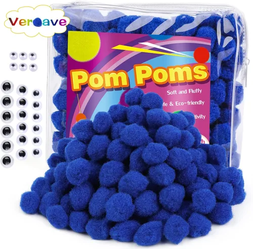 Veroave Pompones azul oscuro, 150 pompones de 1 pulgada para manualidades, bolas de soplo, artes y manualidades, para decoración de manualidades