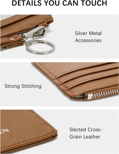 Miniatura 3 de BOSTANTEN Cartera pequeña para mujer, RFID, de piel, con bolsillo de cremallera, Marrón