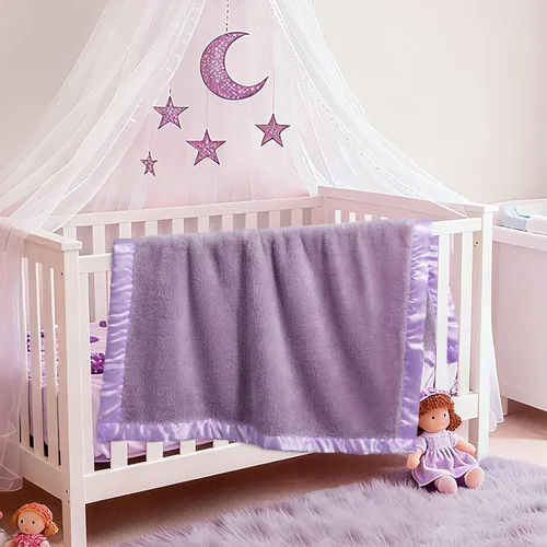 Miniatura 2 de Pro Goleem Manta de vellón para bebé con ribete satinado de 2 pulgadas, manta de felpa suave para niños y niñas para bebés, color morado, 30 x 40