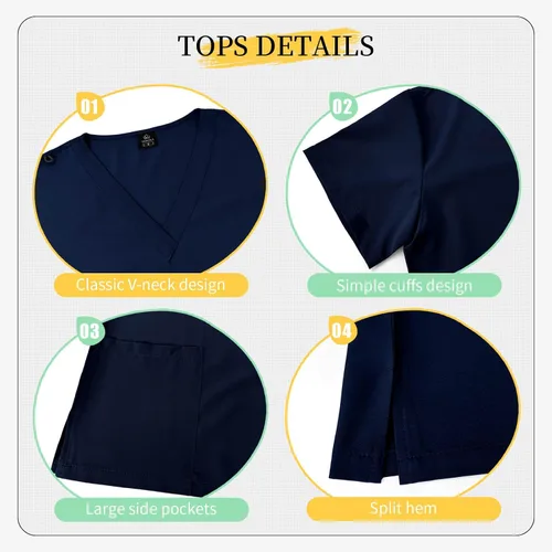 Miniatura 2 de VIAOLI Conjunto de ropa quirúrgica clásica con cuello en V y pantalón deportivo de yoga, uniforme médico de enfermería para mujer, conjunto