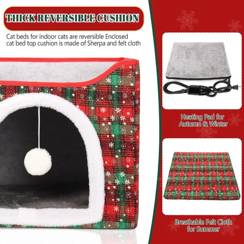 Miniatura 9 de Cama Térmica para Gatos de Interior, Casa Plegable para Gatos con Almohadilla Térmica Extraíble para Gatos y Perros Pequeños, Cama Cubierta