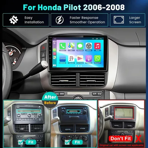 Miniatura 2 de 4+64G para Honda Pilot 2006 2007 2008 Carplay inalámbrico Android 15 estéreo de coche, 9 pulgadas IPS 1280 * 720 pantalla táctil Radio Android Auto