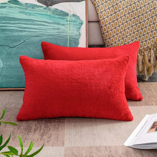 Miniatura 25 de Home Brilliant Juego de 2 almohadas de felpa de piel sintética marrón para sofá, fundas de almohada decorativas cuadradas cálidas para patio, juego