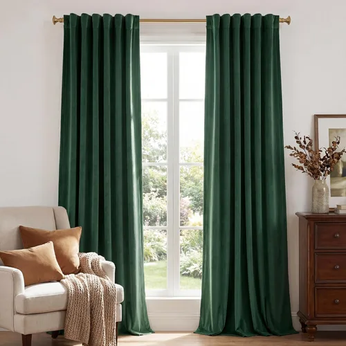 Miniatura 20 de StangH - Cortinas opacas de terciopelo con pestaña trasera, aislamiento térmico, para puerta corrediza, dormitorio, telón de fondo, estudio, teatro