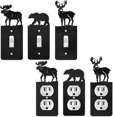 Miniatura 9 de Lothee 6 piezas de placa de metal para interruptor de luz de oso, alce, árbol, montaña, alce, bosque, placa de salida de palanca, cubierta de pared