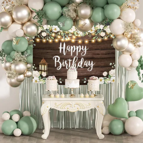 Miniatura 4 de AIBIIN Fondo de madera de 7 x 5 pies, fondo de fotografía de madera rústica, flores blancas, luces cálidas, decoraciones de fiesta de feliz
