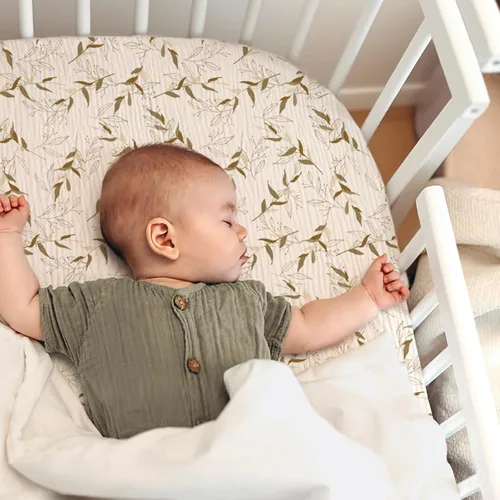 Miniatura 102 de lulumoon Sábanas de muselina para moisés para bebé: sábanas ajustables suaves para moisés de cabecera para niños y niñas Oliva y Crema