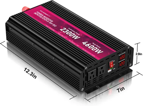 Miniatura 7 de Inversor de corriente de 2300 W, de 12 V CC a CA 110 V/120 V de potencia máxima de 4600 W con 2 tomas de CA y 2 puertos USB 2.4, pantalla LCD.