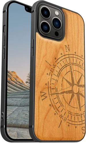 Miniatura 15 de Carveit Funda magnética de madera para iPhone 13 [madera real dura y TPU suave] Funda protectora híbrida de madera única y elegante a prueba