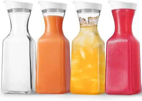 DilaBee Jarra de agua de plástico con tapa, jarra cuadrada para bebidas, leche, batidos, té helado, suministros de barra de mimosa, sin BPA, no apta