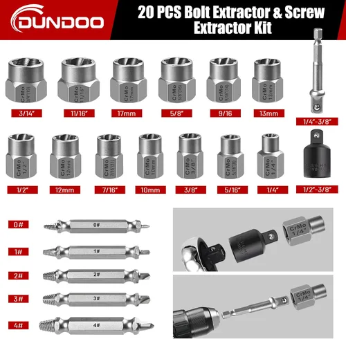 Miniatura 2 de Juego de 20 extractores de pernos, kit de extractor de tornillos fácil de sacar, 3/8 de pulgada, herramienta para quitar tornillos oxidados y pelados
