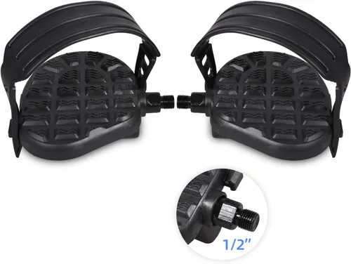 DRBIKE Pedales de bicicleta de repuesto con correa para bicicleta estacionaria, bicicleta giratoria, reclinada, bicicleta ejercitadora, negro, 1 par