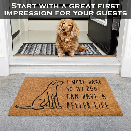 Miniatura 8 de MAINEVENT Nuestro Felpudo "I Work Hard So My Dog Can Have a Better Life" de 30x17 Pulgadas, Divertido Tapete de Bienvenida para Área Exterior