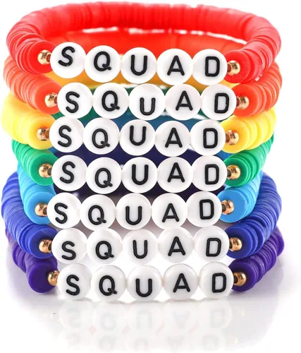 Miniatura 17 de Juego de pulseras heishi arcoíris estilo surfista para mujer, juego de pulseras apilables de cuentas de arcilla, pulseras elásticas con disco