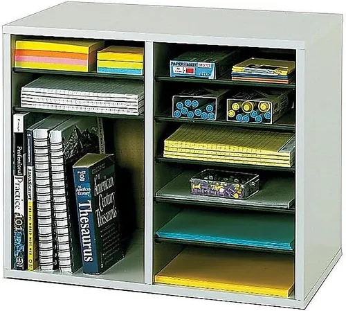 Miniatura 22 de Safco - Organizador de literatura, 12 compartimentos, buzón para oficina y aula con estantes ajustables, organizador de papel y correo de madera