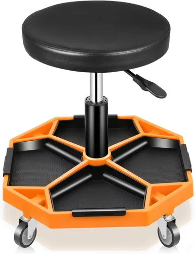 Miniatura 9 de Taburete Auto Dynasty para Mecánico, Asiento Neumático Ajustable y Rodante para Taller de Garaje con Bandeja para Herramientas, Asiento Rodante