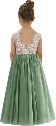 2Bunnies - Vestido de fiesta acampanado, con tutú de tul recto, diseño de espalda con encaje de peonías, para las niñas del cortejo nupcial