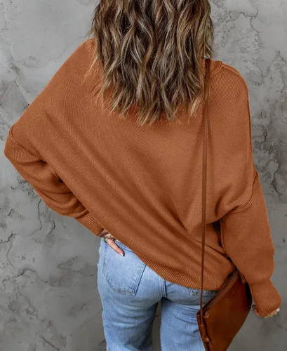 Miniatura 4 de ZESICA Women's 2024 Fall Casual Long Sleeve Crew Neck Side Slit Oversized Ribbed Knit Pullover Sweater Tops