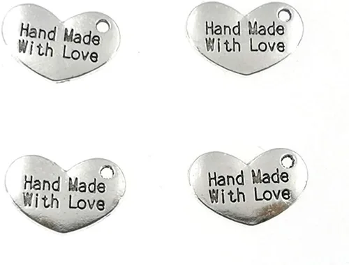 Miniatura 6 de Colgante hecho a mano con dije de amor, en forma de corazón, con mensaje de palabra, para hacer joyas (50 unidades, tono plateado antiguo), Zinc