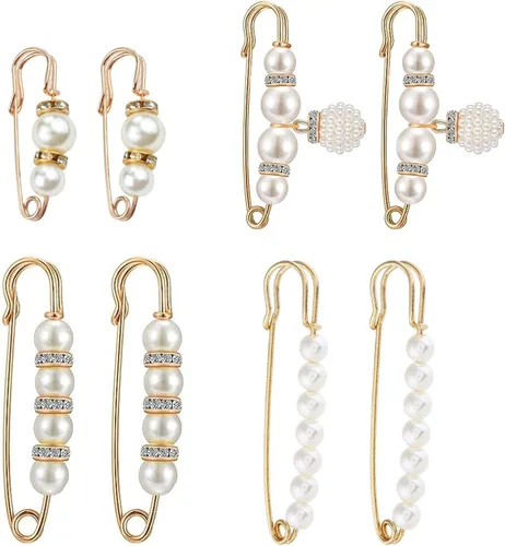 8 piezas de broches de perlas, pines de seguridad para ropa, pantalones de vestir, falda, cárdigan, collar, broches de perlas de imitación con
