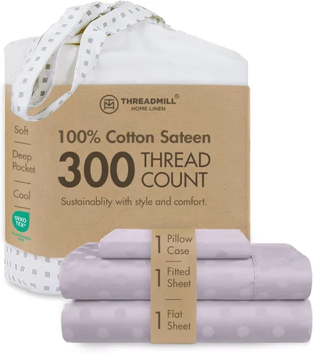 Miniatura 21 de Threadmill Sábanas 100% Algodón para Cama Tamaño King Juego de Sábanas de 4 Piezas para Cama King Suave, Transpirable y Ligero Satén de Damasco