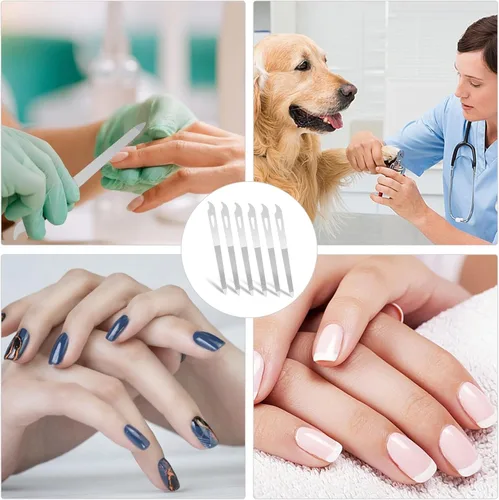 Miniatura 7 de Juego de limas de uñas de acero inoxidable de 6 piezas con punta limpiadora, doble cara, duradera, profesional para uñas naturales