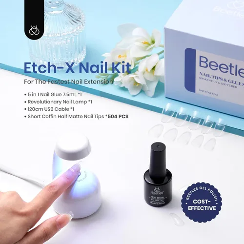 Miniatura 2 de Beetles Kit de Uñas de Gel Coffin: 504 Puntas de Uñas Postizas Juego de Extensión de Uñas Fácil Forma Coffin Corta 5 en 1 Pegamento de Uñas Lámpara